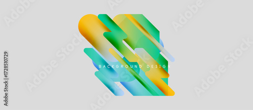 Abstract colorful layers overlap, creating dynamic visual effect. Gradient shades blend smoothly, forming modern design element.