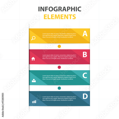 Clean and modern infographic elements with four steps and lettered sections for presentations and reports