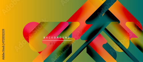 Abstract colorful design. Overlapping shapes create dynamic visual effect. Gradient hues blend smoothly, forming modern background.
