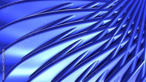 Blue striped pattern background, 3d lines design, abstract minimal background.