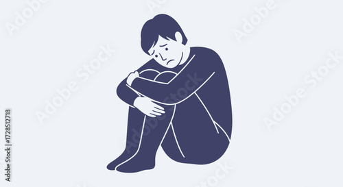 Isolated Person Feeling Anxious And Lonely In A Minimalist Style