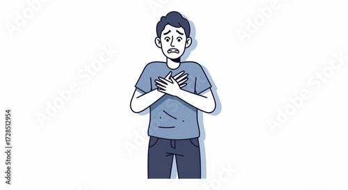 Worried Man Clasping Hands To His Chest In Concern