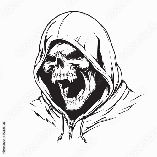 Skull in Cloak with Open Mouth Image Vector Image Isolated on white background