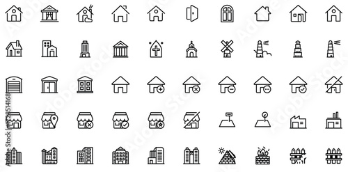 Building and House Line Icons Set – Editable Stroke Vector Collection