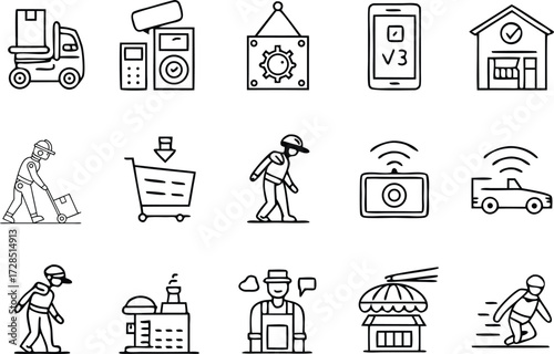 Dynamic collection of modern icons representing business, technology, and daily life, perfect for commercial projects and digital design.