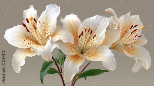Elegant White Lilies with Soft Petals and Vibrant Stamen Against a Subtle Brown Background