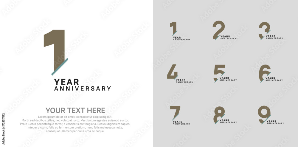 Naklejka premium Anniversary logo set vector design, brown and green color for celebration event