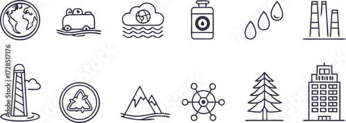 Eco-friendly concepts represented through minimalist line art, perfect for sustainable business, environmental themes, and global awareness campaigns