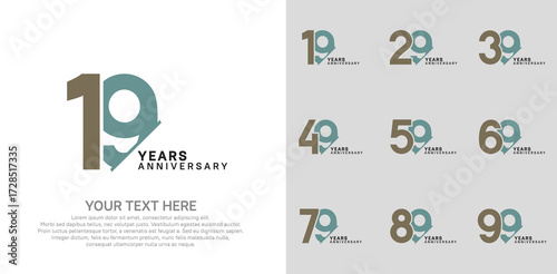 Anniversary logo set vector design, brown and green color for celebration event
