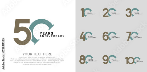 Anniversary logo set vector design, brown and green color for celebration event
