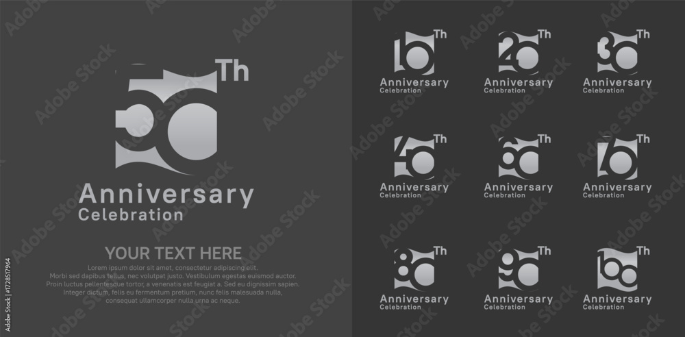 Naklejka premium Anniversary logo set vector design, silver color for celebration event