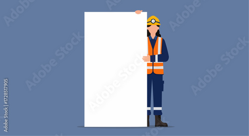 Woman Engineer Holding Blank Board Ready to Display a Message or Information