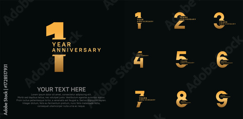 Anniversary logo set vector design, golden color for celebration event