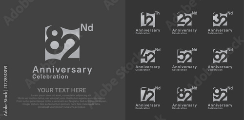 Anniversary logo set vector design, silver color for celebration event