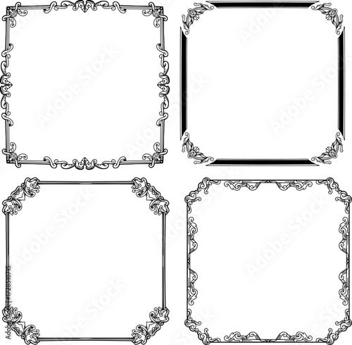  four designs of vintage box-shaped frame ornaments with different carvings