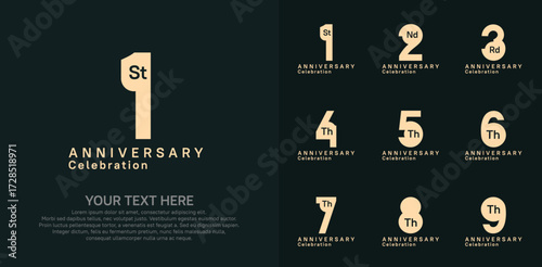 Anniversary logo set vector design, brown color for celebration event