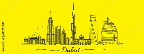 Dubai Skyline Vector Illustration Hand Drawn | Architectural Cityscape Art for Posters, Prints, Branding, Website Design