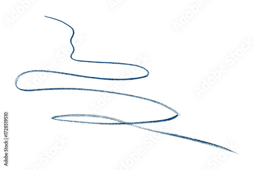 Hand drawn blue pencil lines, circles, stripes and squiggly lines on transparent background.
