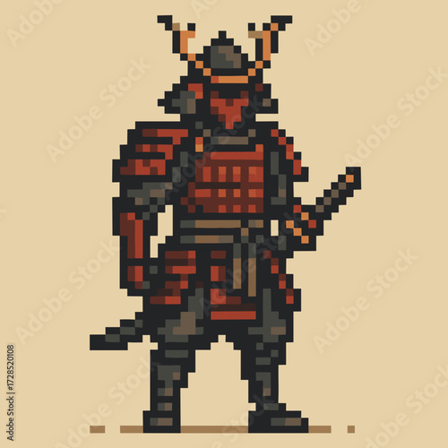 Pixel art illustration of a samurai warrior in traditional armor