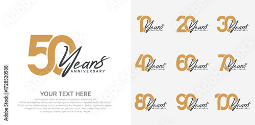 Anniversary logo set vector design, brown color for celebration event