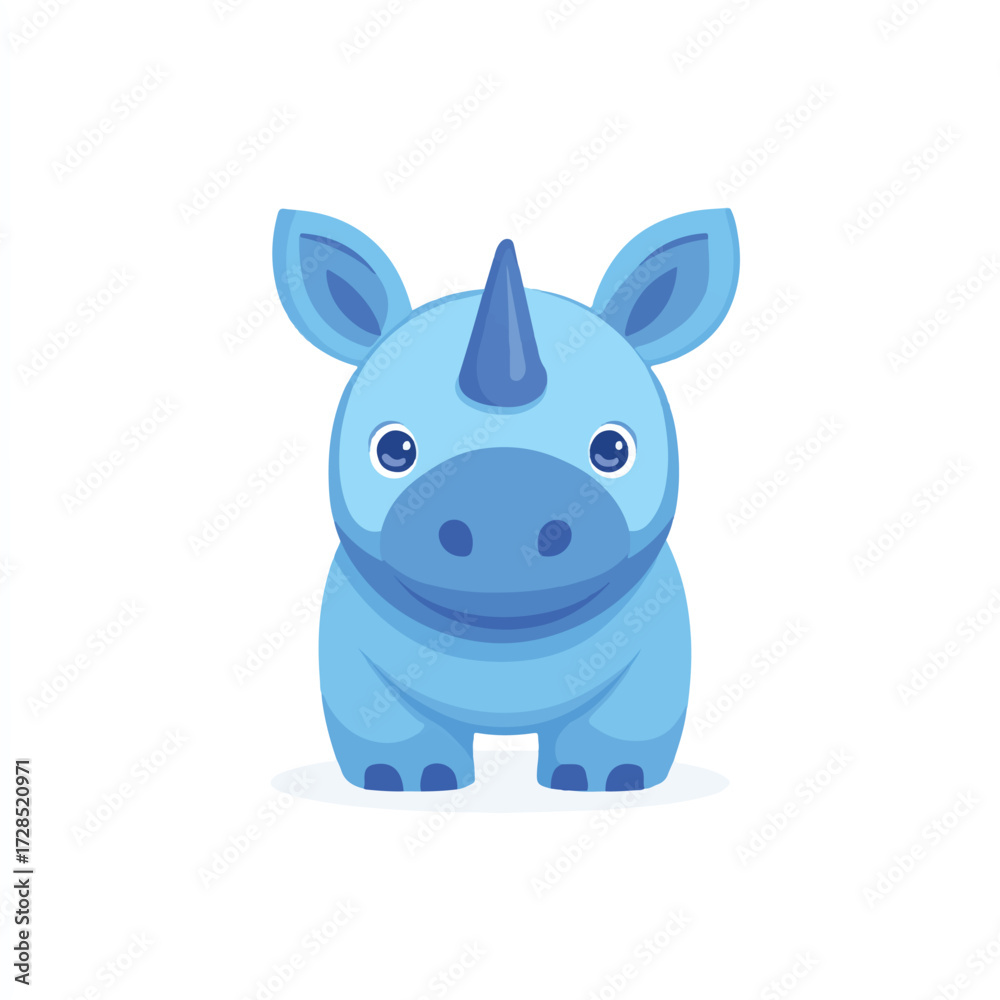 Fototapeta premium Cute Blue Baby Rhinoceros Cartoon Illustration