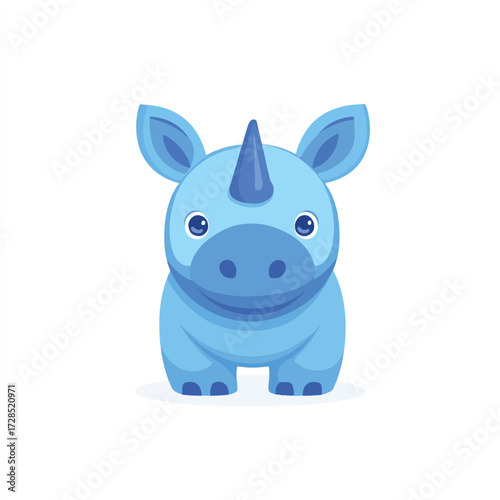  Cute Blue Baby Rhinoceros Cartoon Illustration
