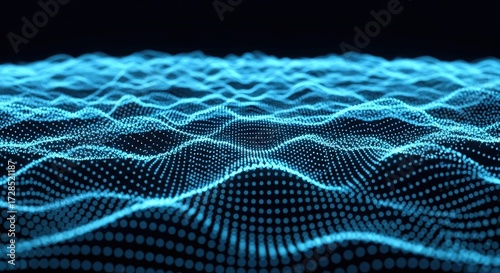 Abstract blue digital wave surface with light, technology background with blue dot particles form, futuristic technology concept