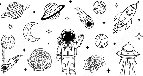 Cartoon Astronaut Waving Hand in Space Suit with Black Visor and Detailed Design