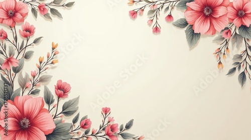 Beautiful Floral Design with Pink Flowers and Green Leaves on Soft Background for Elegant Decorative Use