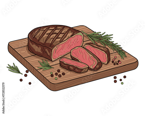 Vector Illustration of Steak Served on Wooden Cuttingboard – Restaurant Menu Design Resource