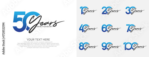 Anniversary logo set vector design, blue and black color for celebration event