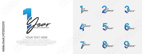 Anniversary logo set vector design, blue and black color for celebration event