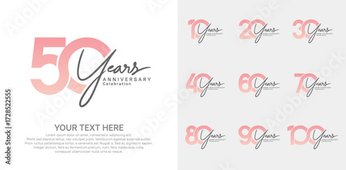 Anniversary logo set vector design, pink and black color for celebration event