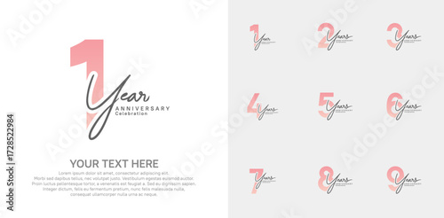 Anniversary logo set vector design, pink and black color for celebration event