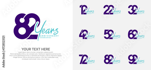 Anniversary logo set vector design, blue color for celebration event