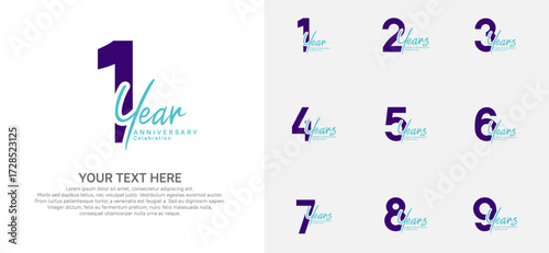 Anniversary logo set vector design, blue color for celebration event