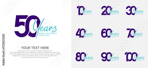 Anniversary logo set vector design, blue color for celebration event