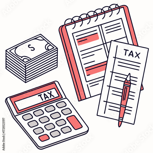 Tax concept with money, calculator and documents