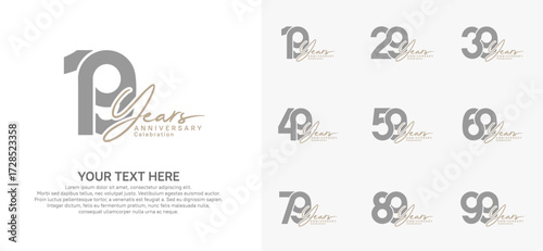 Anniversary logo set vector design, gray color for celebration event