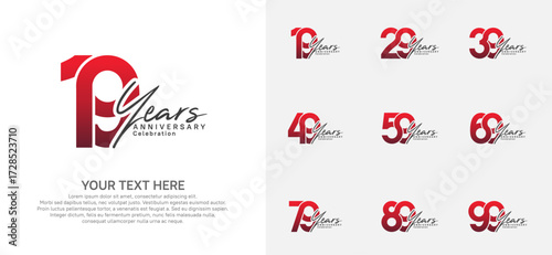 Anniversary logo set vector design, red color for celebration event