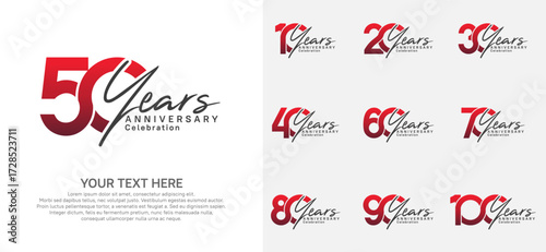 Anniversary logo set vector design, red color for celebration event