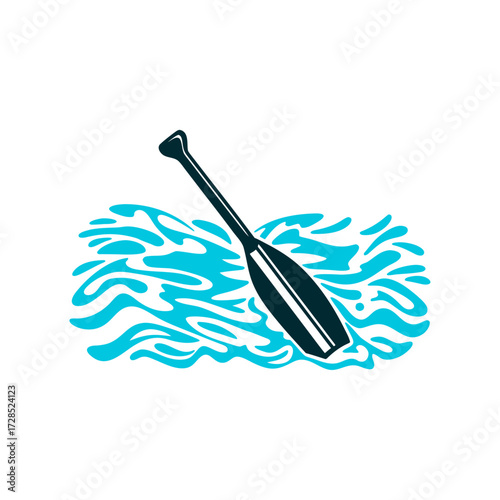 Kayak Paddle in Water Ripple Graphic Icon Kayak Paddle Single bladed paddle dipped into stylised water ripple
