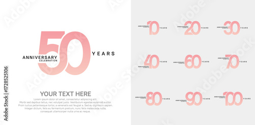 Anniversary logo set vector design, pink color for celebration event