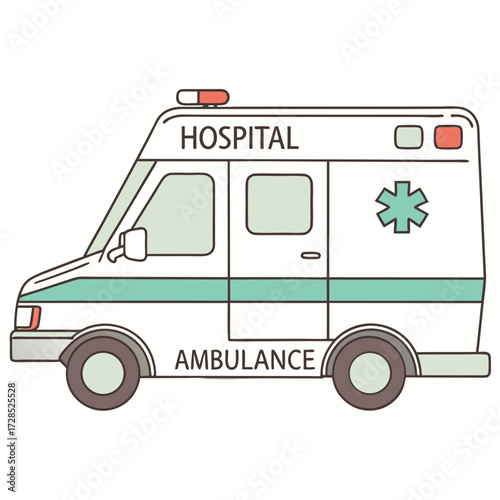 Ambulance with hospital and ambulance text