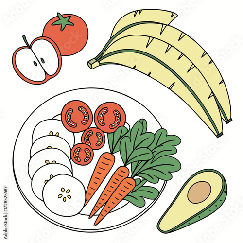 A plate of healthy food with fruits and vegetables