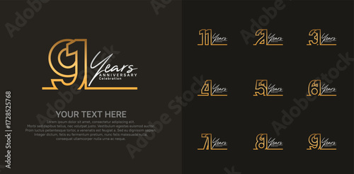 Anniversary logo set vector design, gold and silver color for celebration event