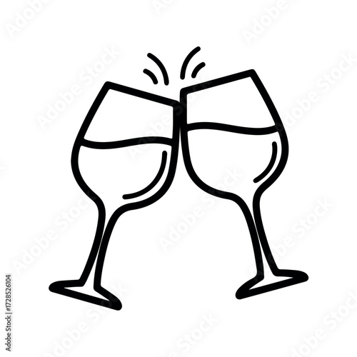 Clinking Wine Glasses Black and White Vector Icon