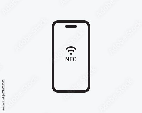 Vector icon of a smartphone with NFC signal. Represents contactless mobile payment, wireless communication, digital wallet, fintech, banking, secure transactions, and modern technology applications