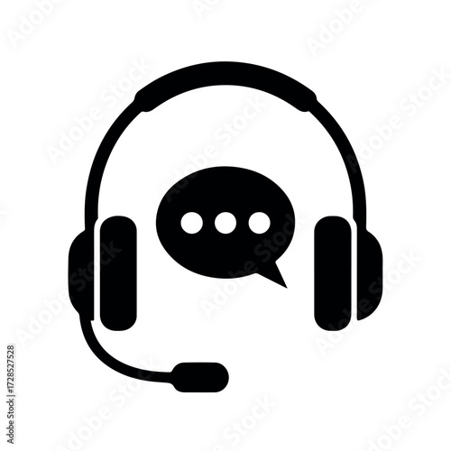Customer service support symbol with headset and chat bubble icon