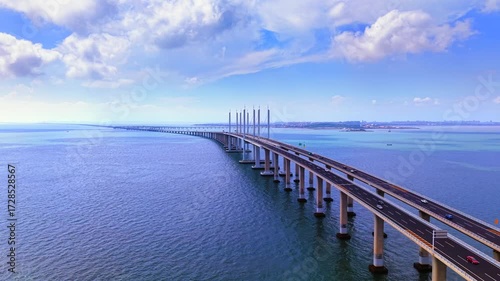 Aerial view of Jiaozhou Bay Bridge in Qingdao, China